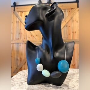 Women's Multicolor Bead Necklace with Blue Accent